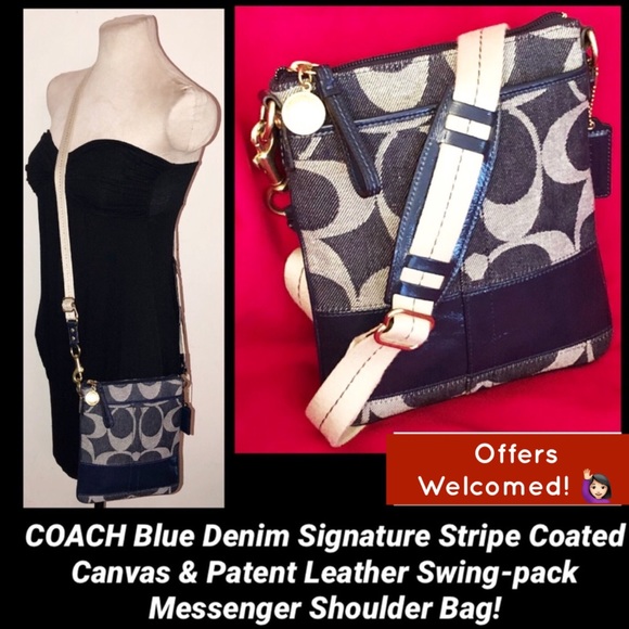 Coach Handbags - COACH Denim Signature Stripe Canvas Swing-pack Bag